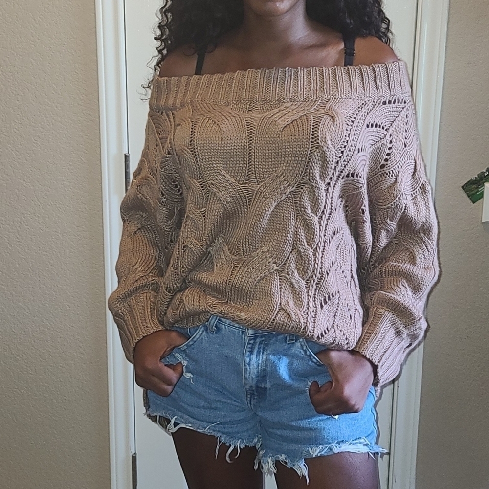 Vici off the shoulder oversized cable knit sweater. - Picture 3 of 8